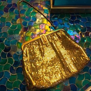 WHITING & DAVID  gold mesh handbag